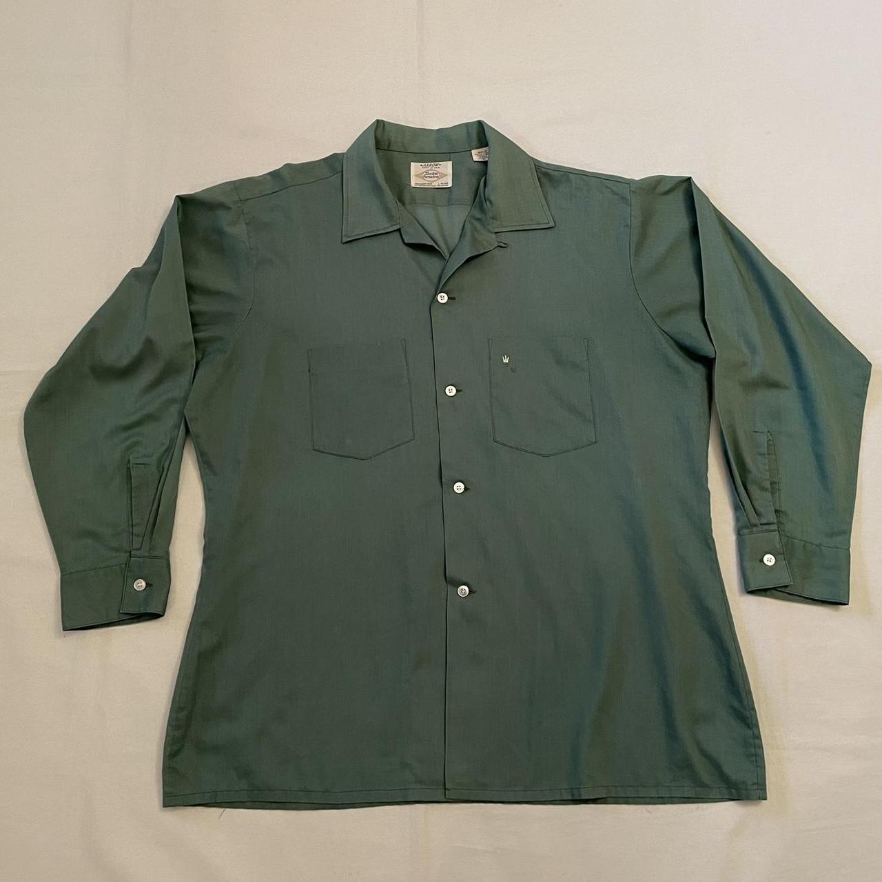 Vintage 60s Arrow green loop collar shirt. ...