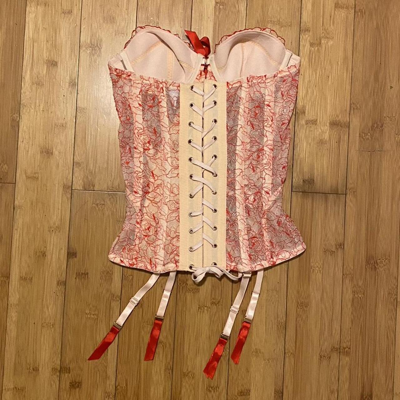 Savage X Fenty Lace red and white corset. Underwire,... Depop