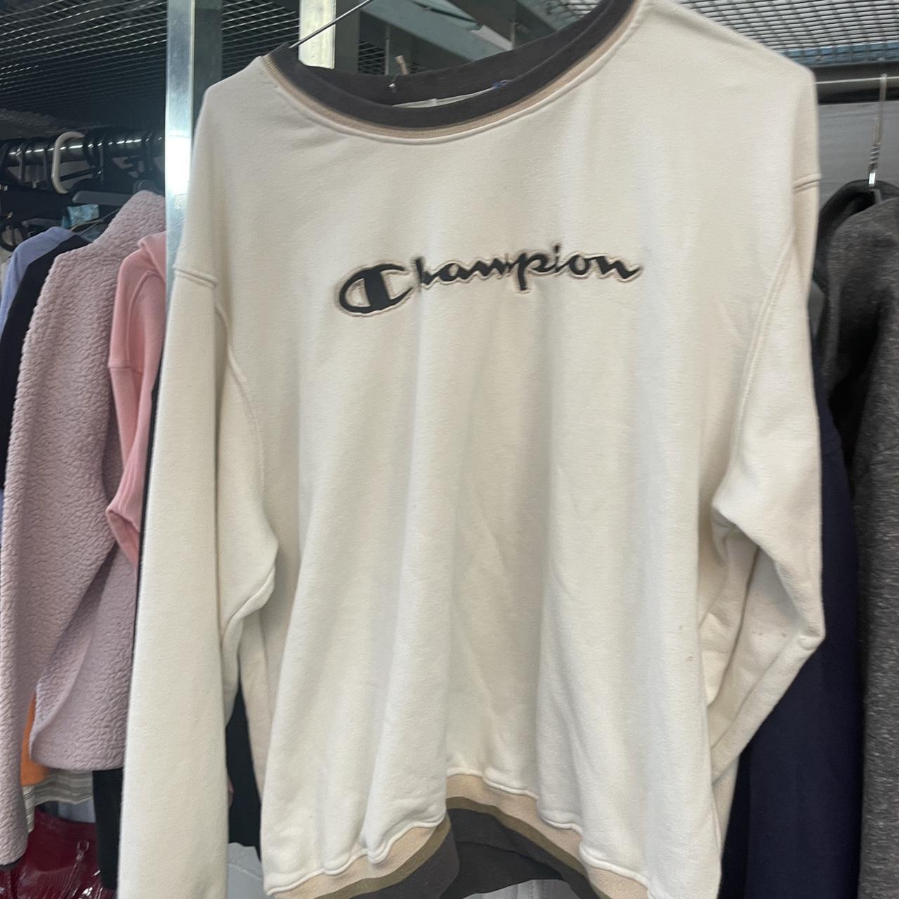 Champion Women's White and Cream Sweatshirt | Depop