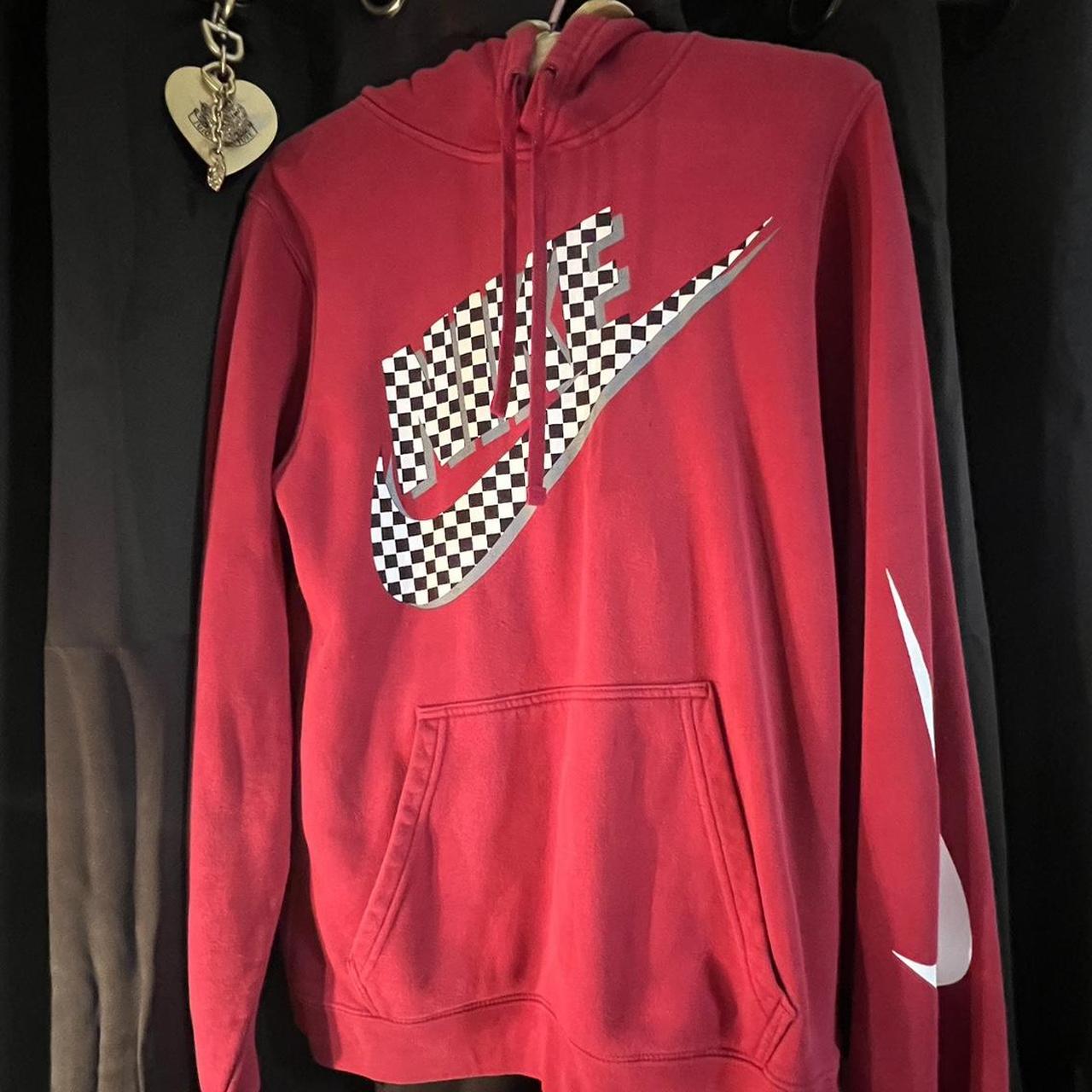 Nike red and white checkered hoodie size Depop