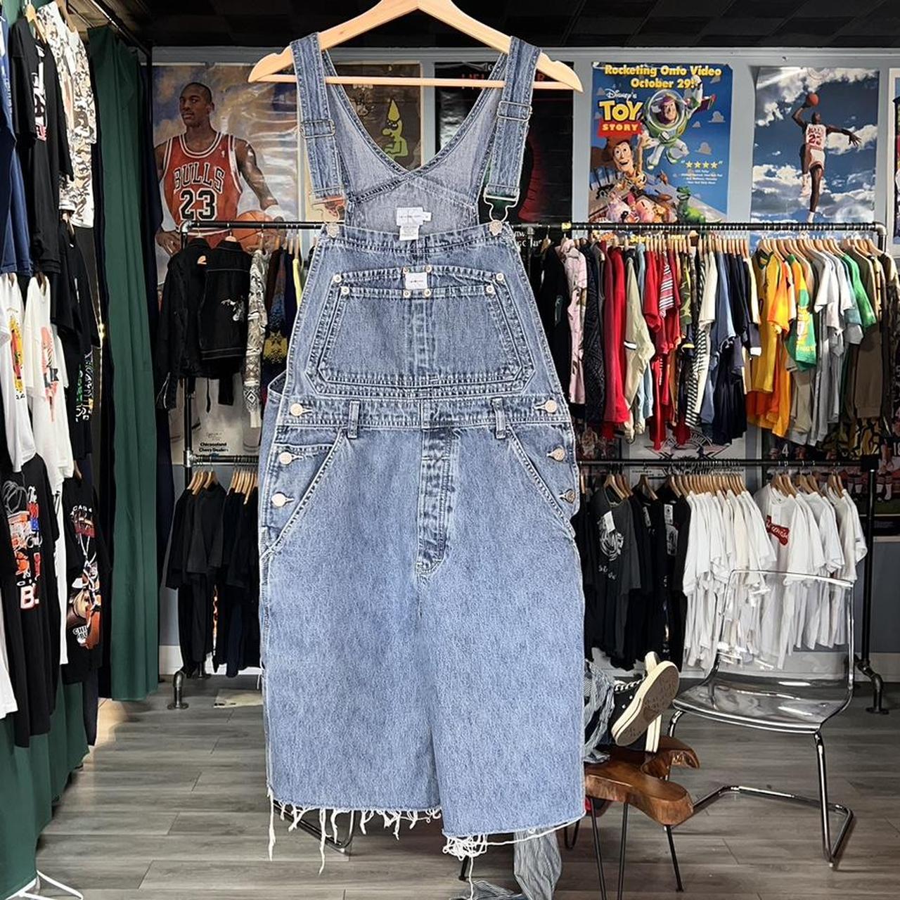 Vintage 90s y2k calvin klein blue denim overalls... - Depop