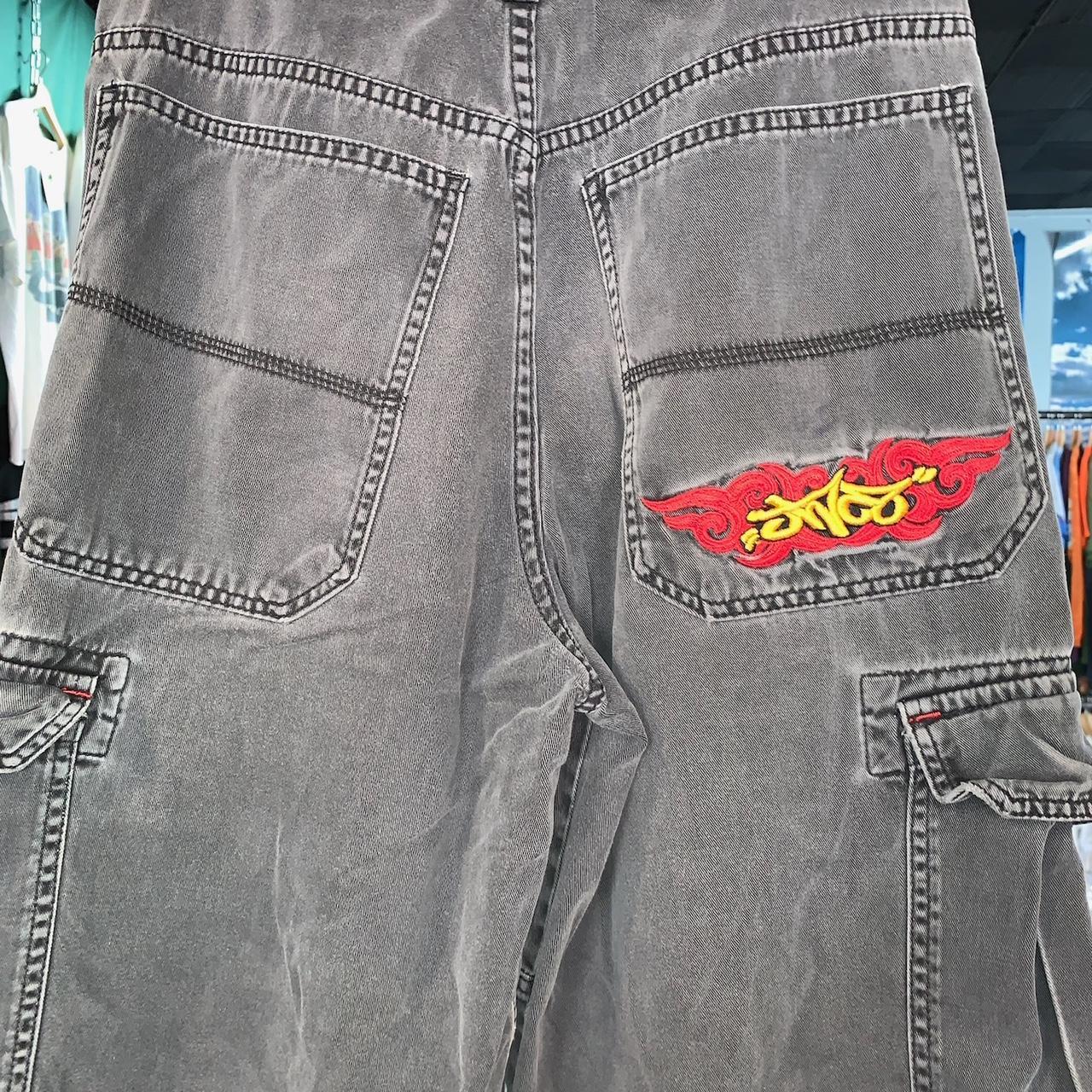 Vintage 90s Y2K jnco light wash black denim cargo... - Depop