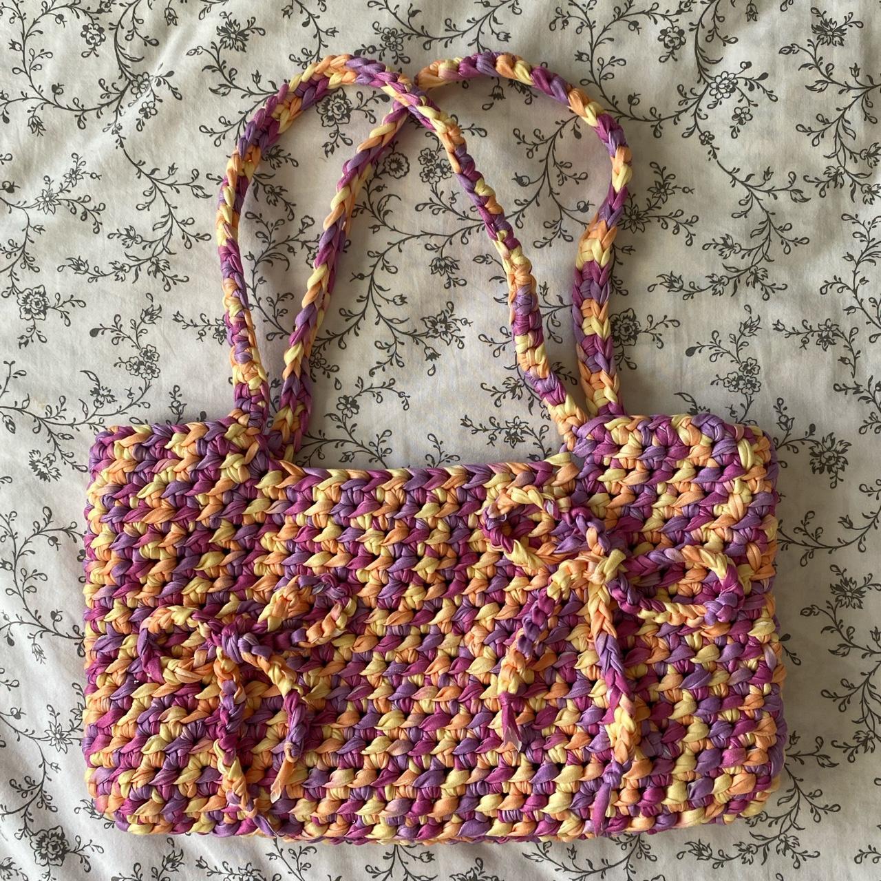 Crochet yoga mat bag. Black/Rainbow. Handmade in - Depop