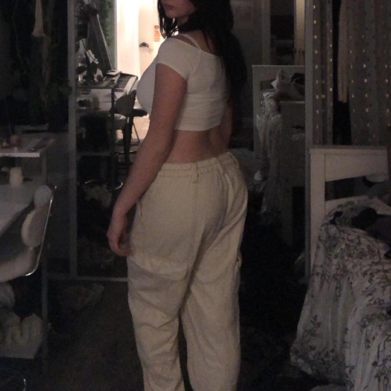 cream pacsun cargo pants with stitching, worn once... Depop