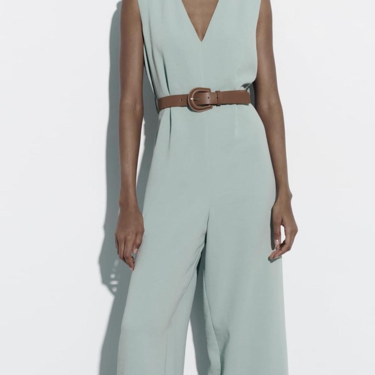 松59 WIDE JUMPSUIT WITH BELT Sleeveless V-neck jumpsuit. | Depop
