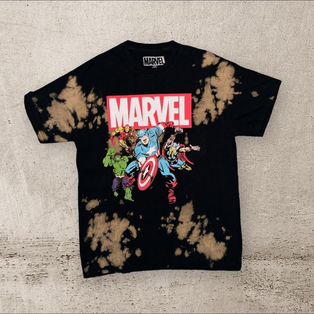 Tie-dye bleached Marvel avengers tee Size:... - Depop