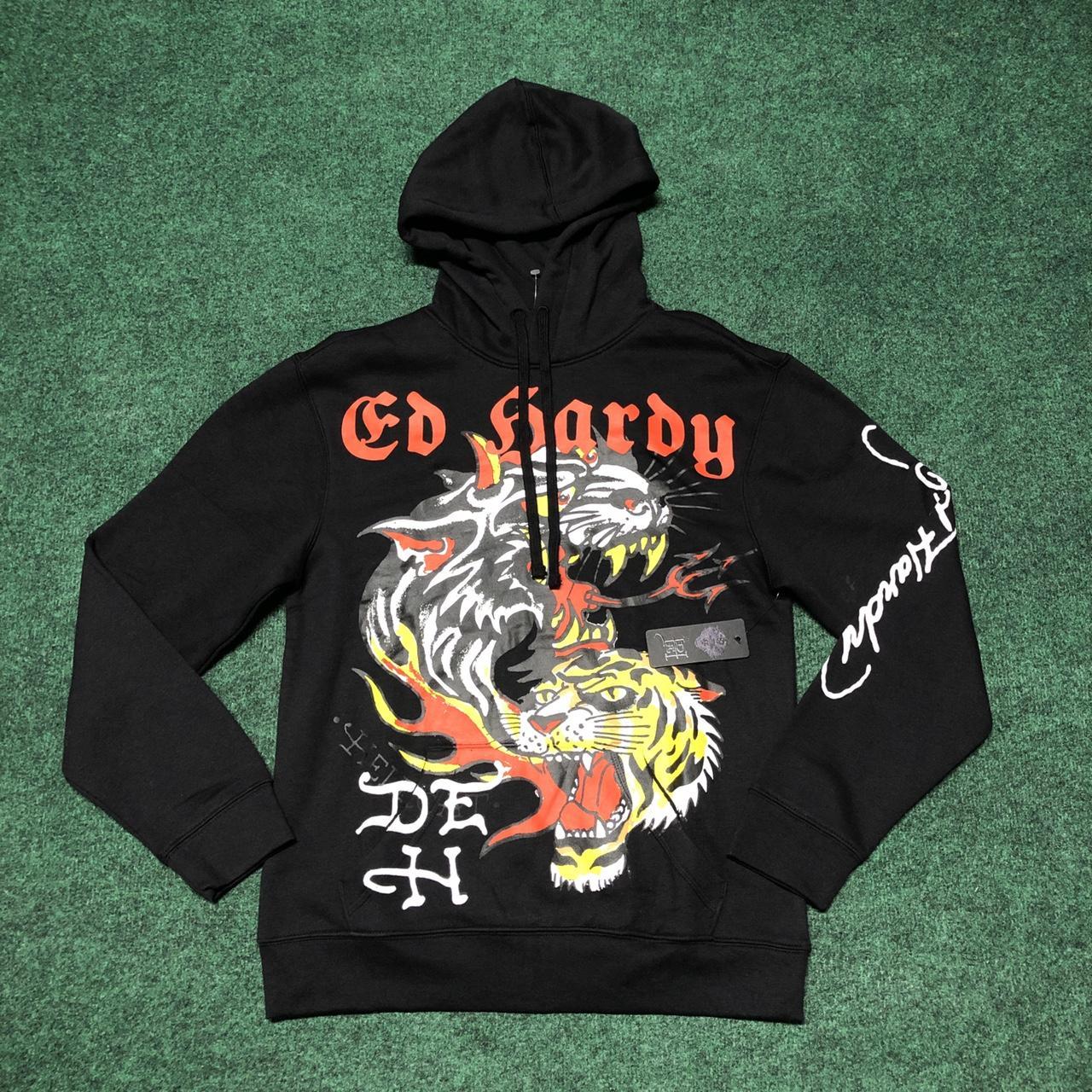 Ed Hardy Tiger Flames Pullover Hoodie Men’s Size... - Depop