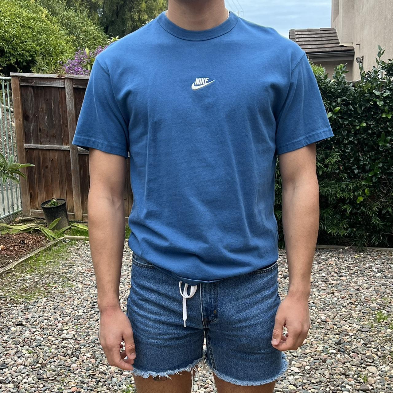 heavyweight embroidered loose fit simple blue nike... Depop