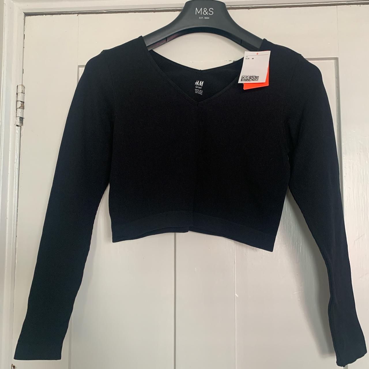 H&m black long 2024 sleeve crop top