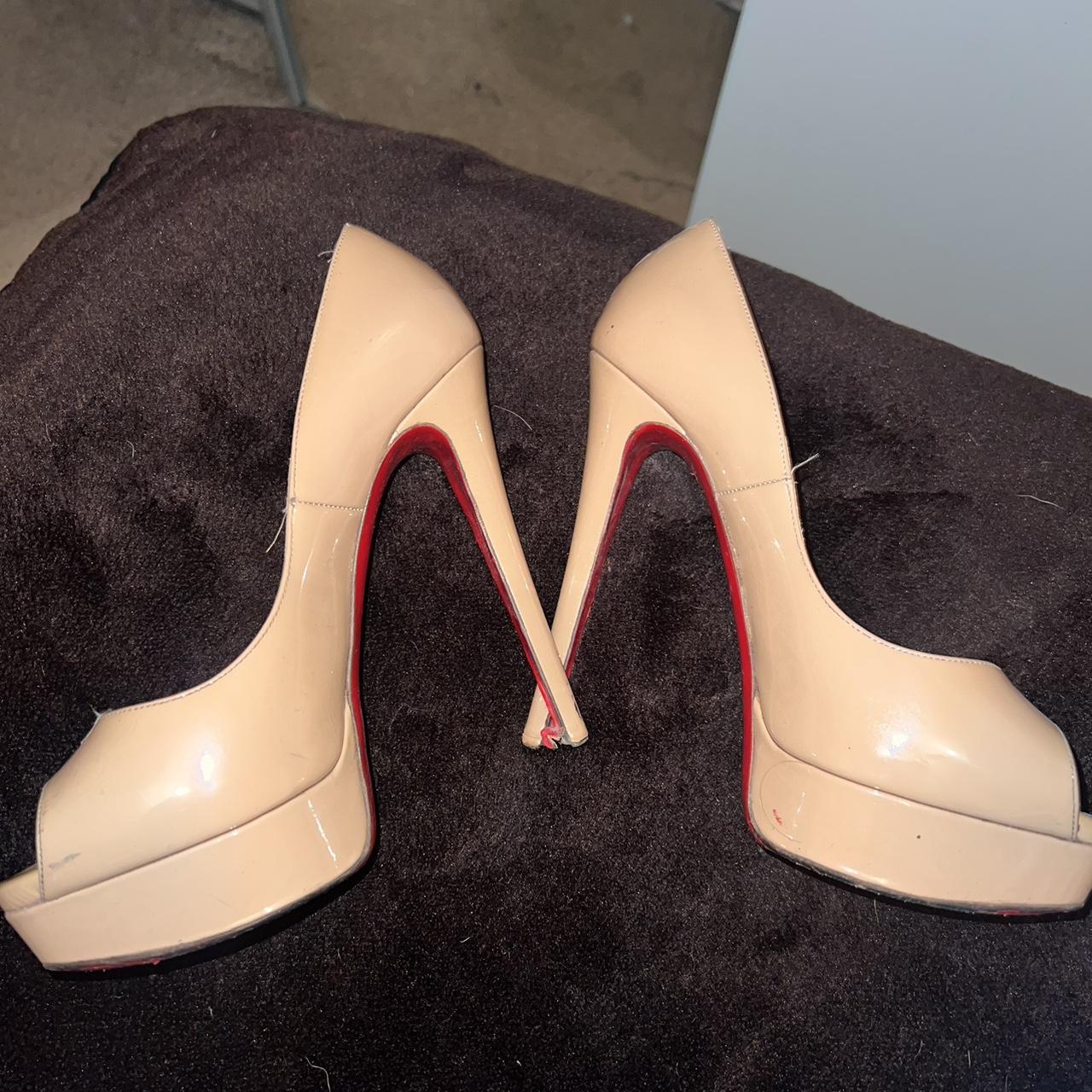 Nude Spiked Christian Louis Vuitton red bottoms used - Depop