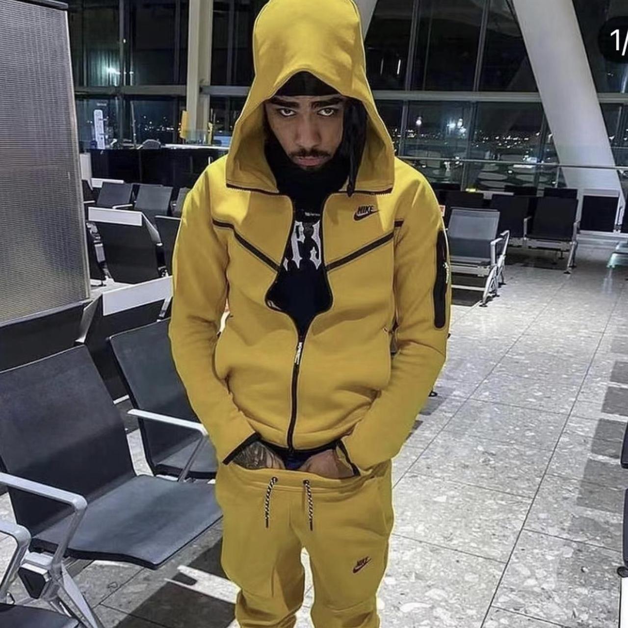 nike tech fleece tracksuit yellow and grey