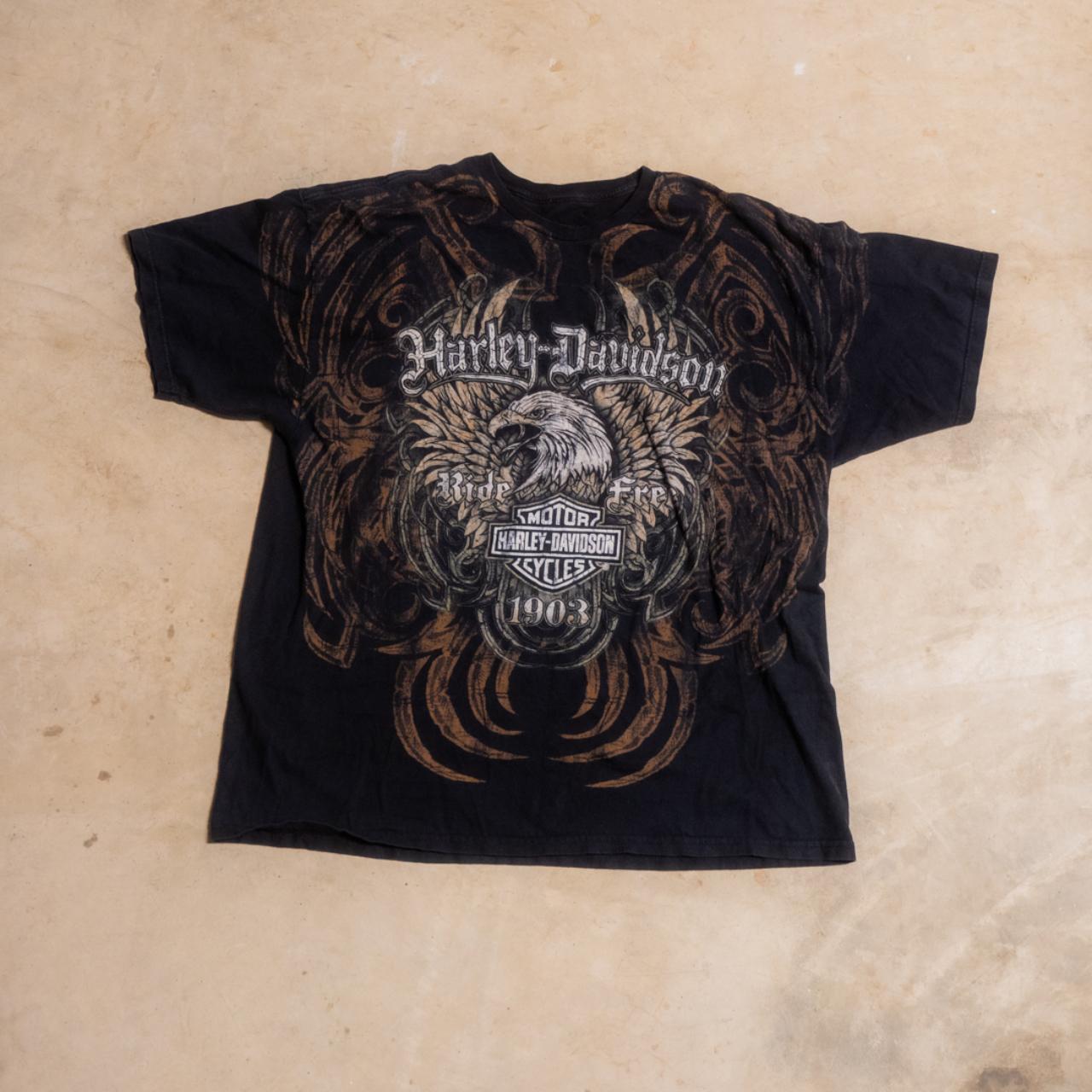 Harley Davidson Men's Black and Brown T-shirt | Depop