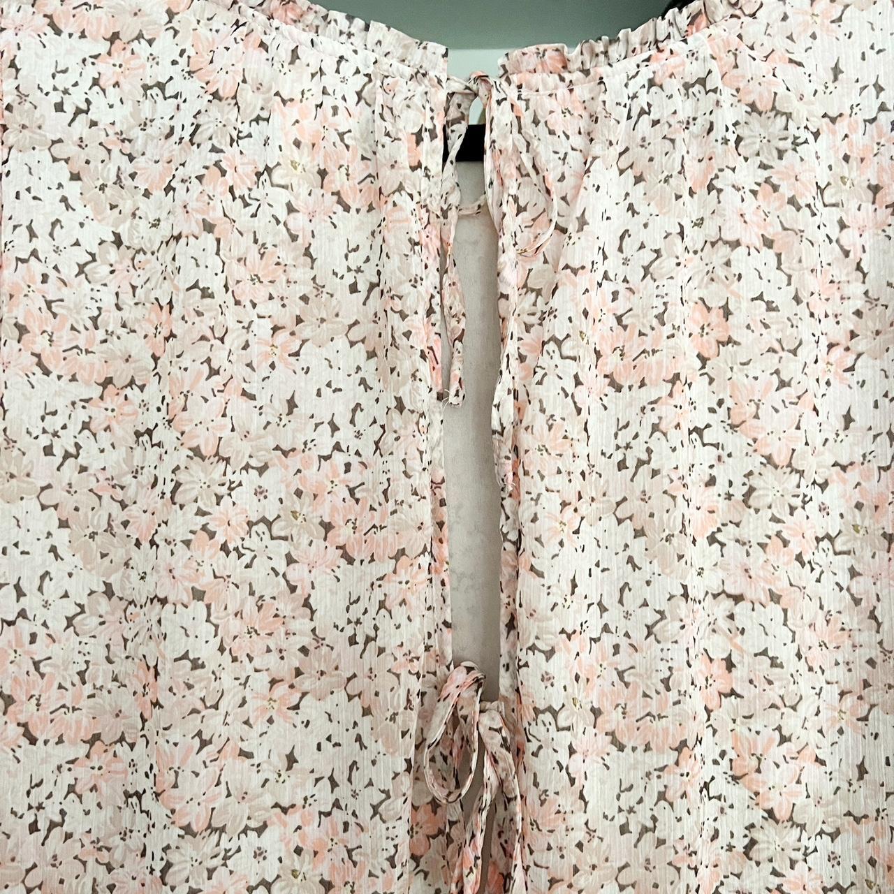 H&M baby pink floral mini dress 🌸 ties up at the... Depop