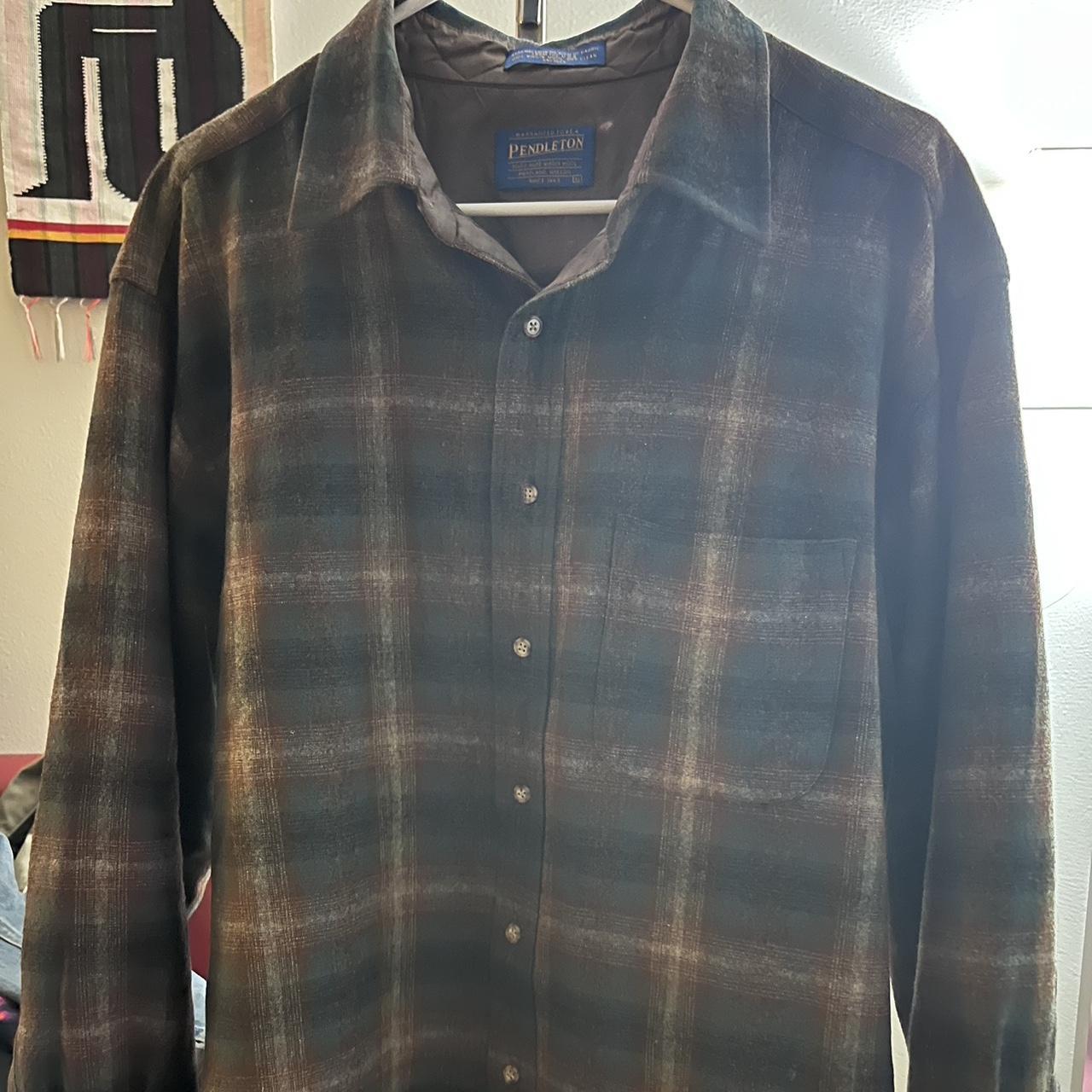 Vintage Pendleton Flannel in brown/green. 100 % Wool... - Depop