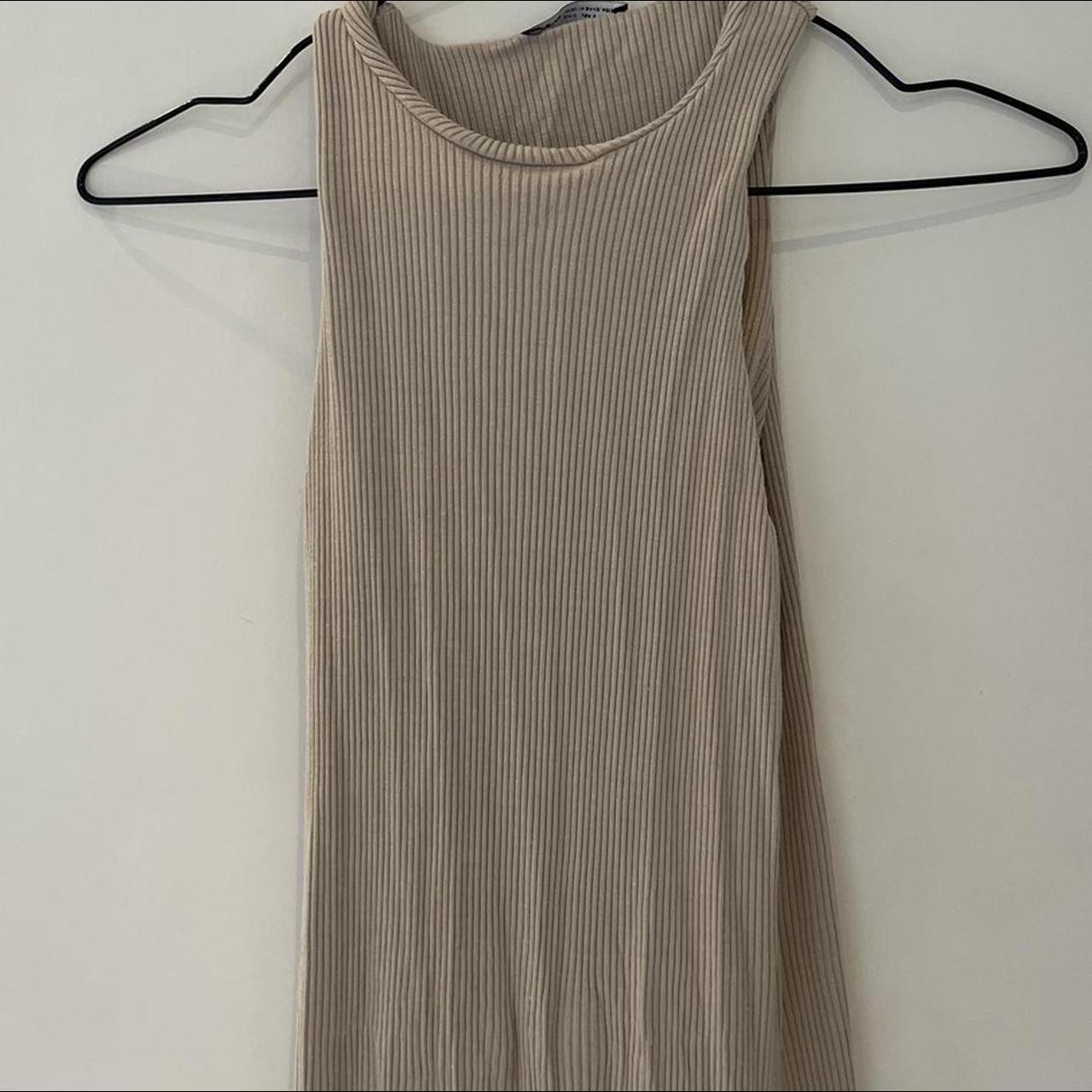 Bershka long ribbed dress in stone / beige colour.... - Depop