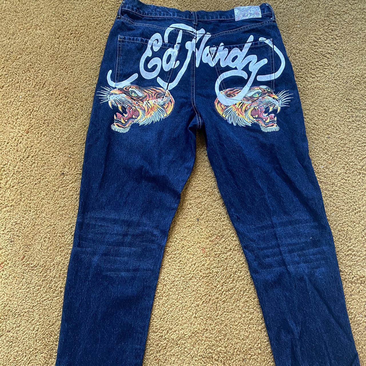 ED HARDY JEANS 🦇 WORN ONCE 🙏 SIZE 36 CRAZY NICE... - Depop