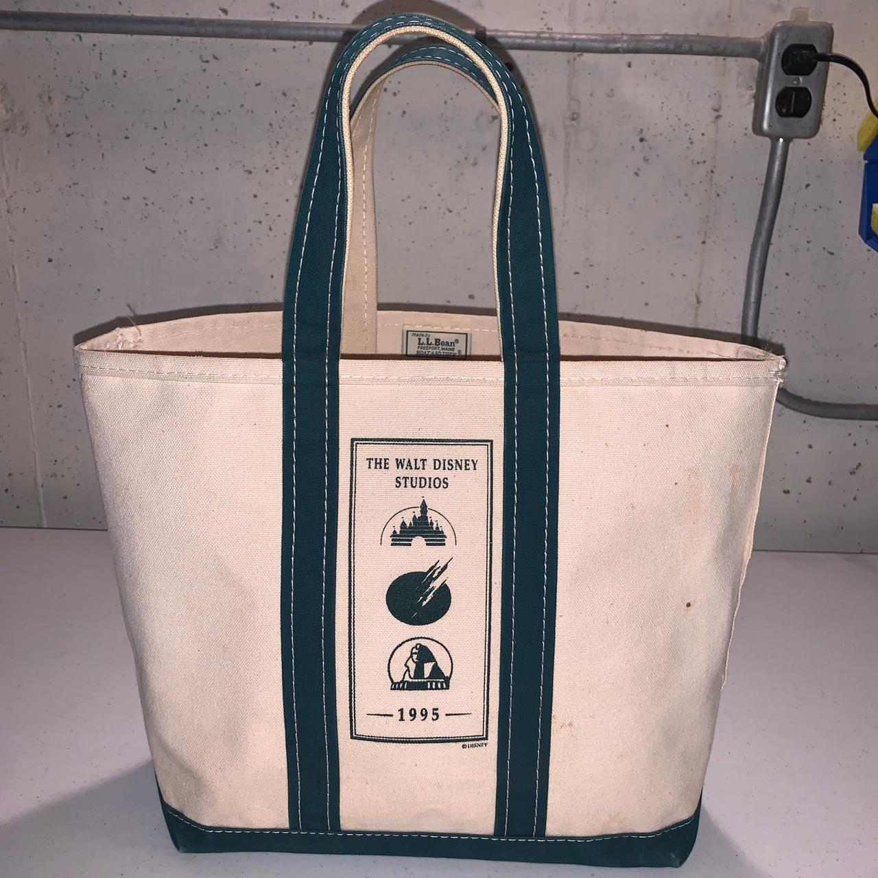 LL Bean Medium Boat and Tote Bag White & Light Blue Made in the USA-stained