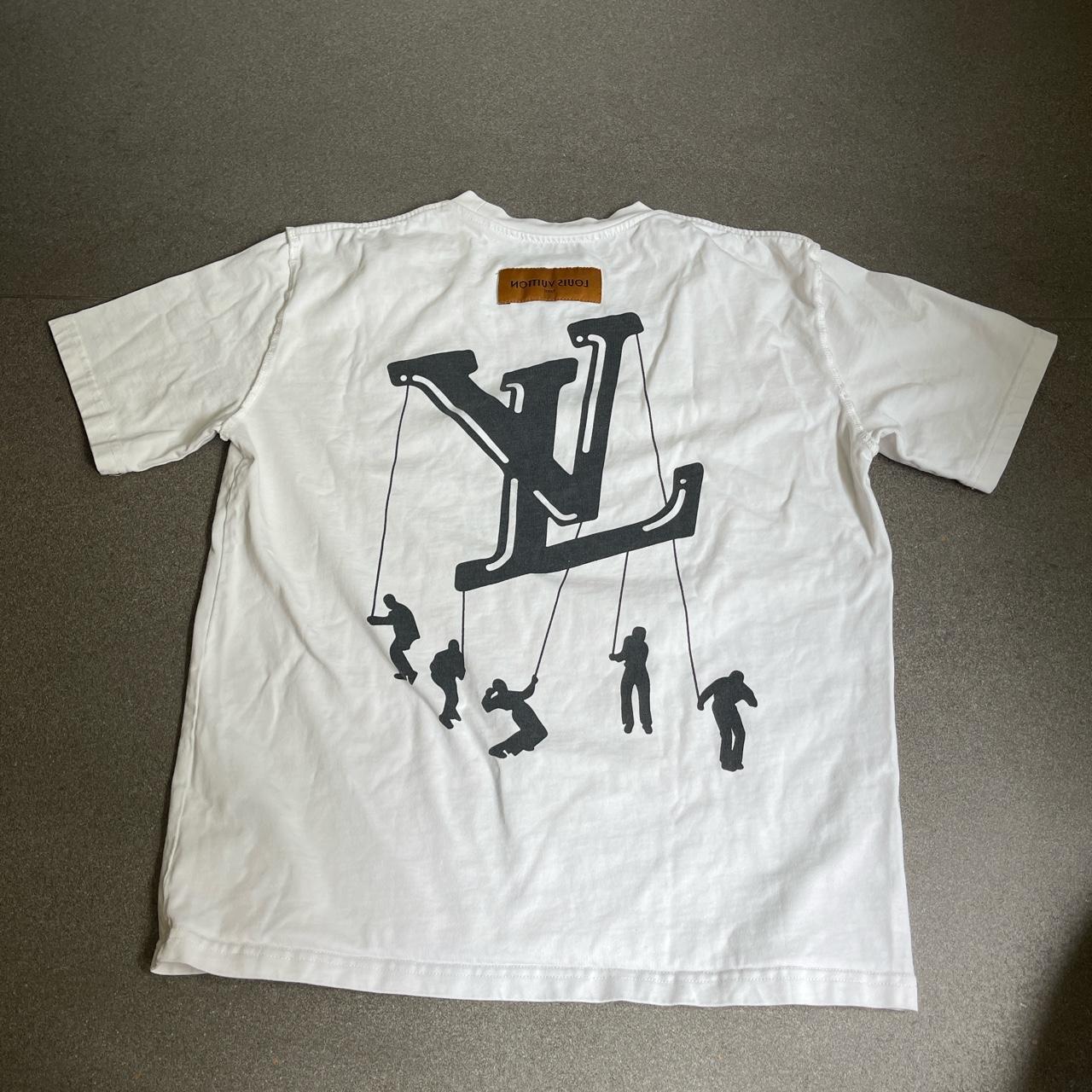 Louis Vuitton Shirt White with blue and black - Depop