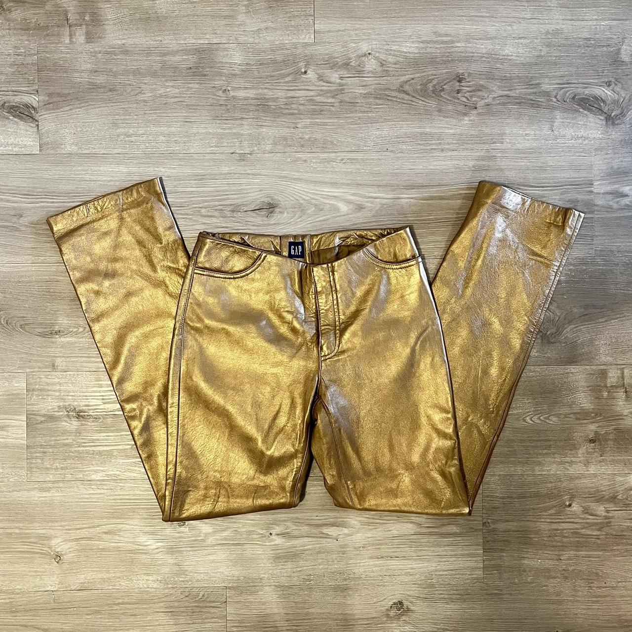 Super fun vintage gold leather pants Strait leg,... - Depop