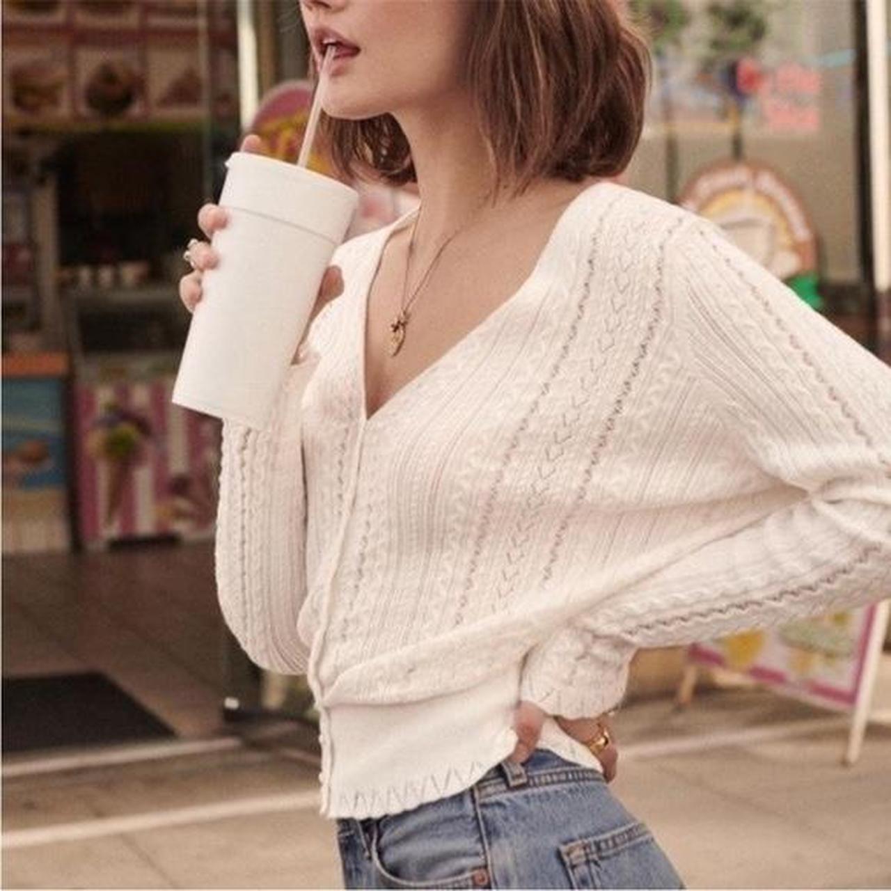 Sezane Jeanne Cardigan in white/cream color, size... - Depop