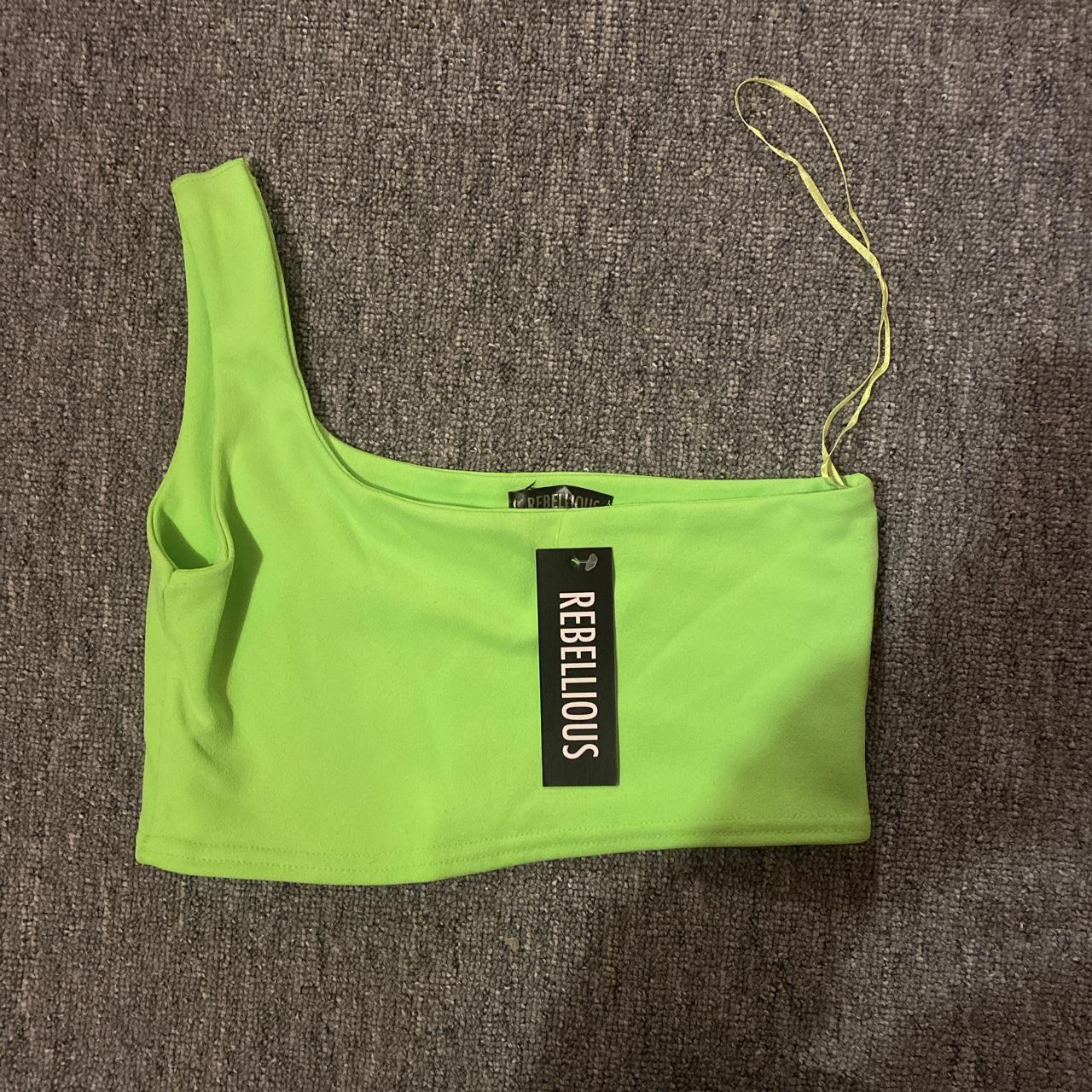 Neon Green One Shouldered Crop Top Kamri Brand New Depop