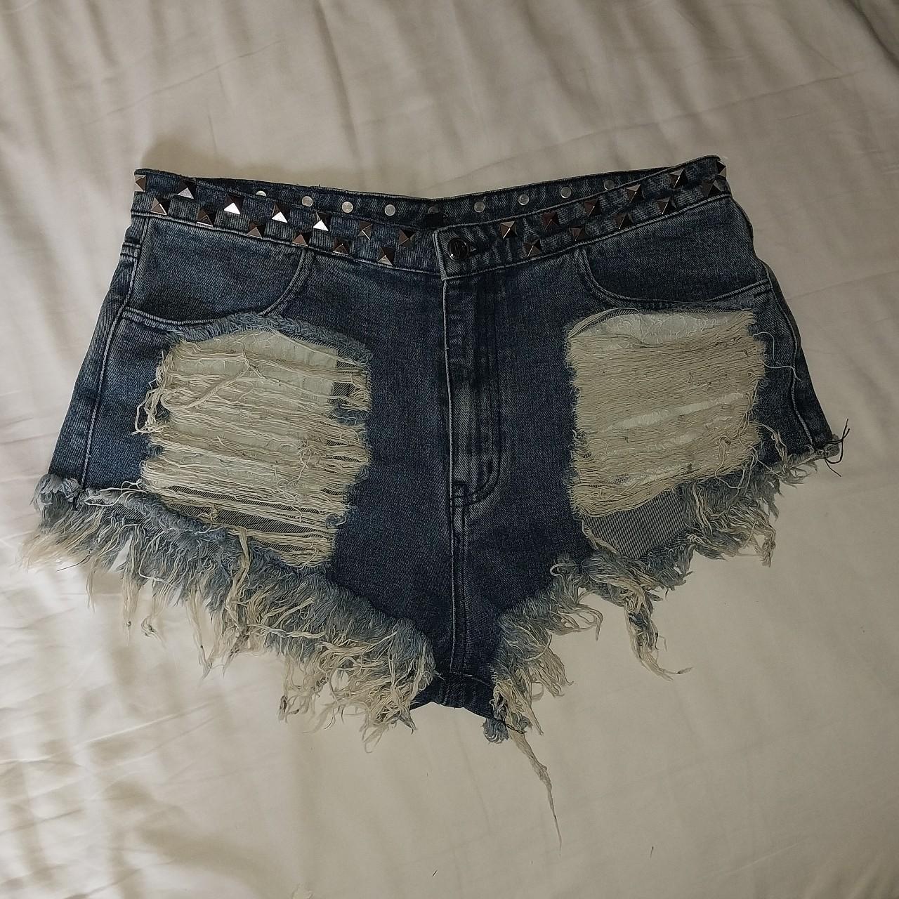 high rise distressed jean booty shorts #y2k... - Depop