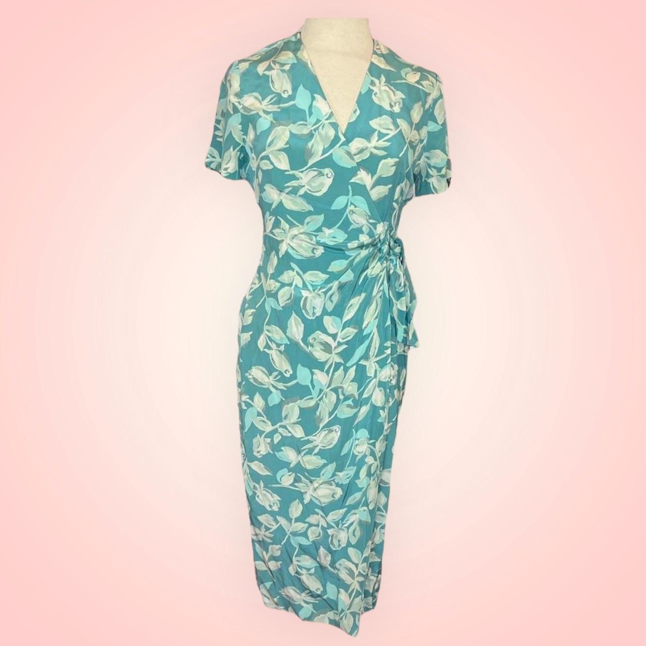 Sage Green Roses Print Sarong Dress 1940s Style