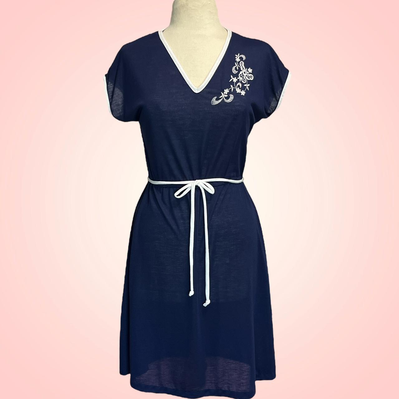 VINTAGE top 1970s Navy Shirt Dress