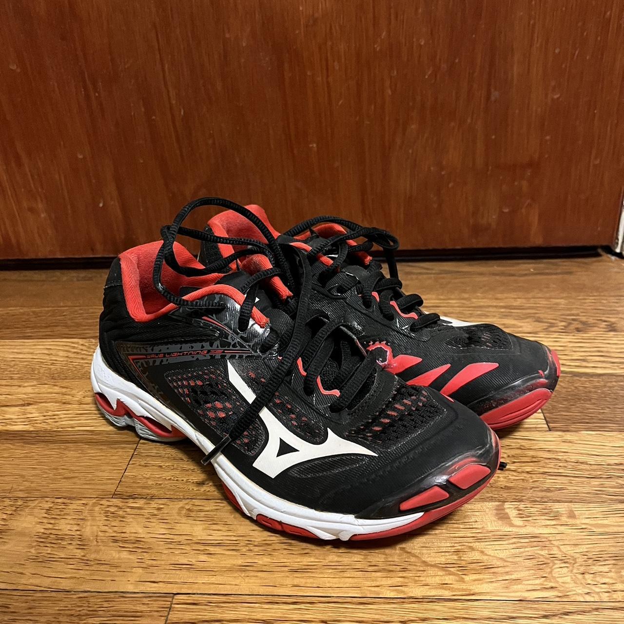 red and black mizuno volleyball shoes only worn for. Depop