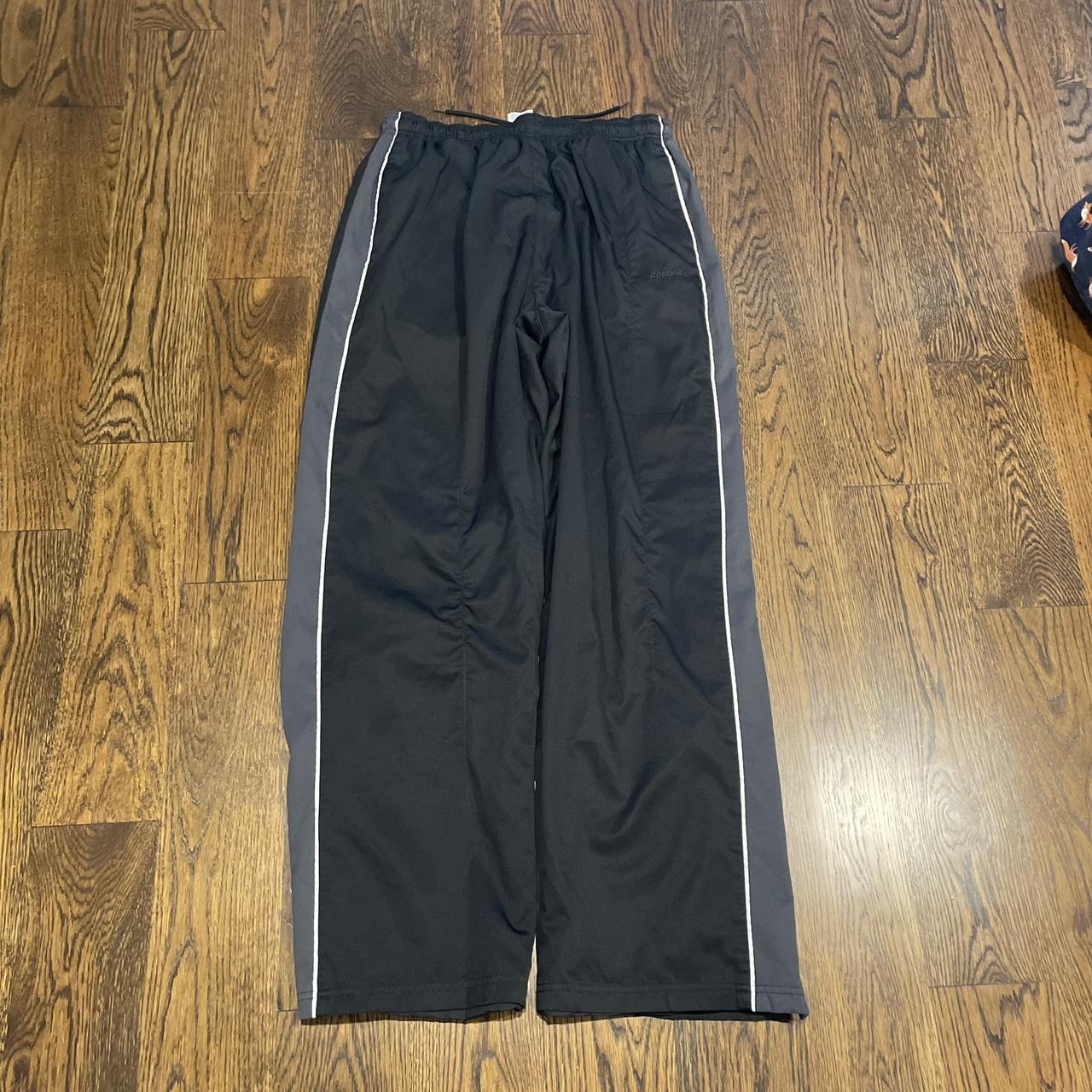 2000s baggy wide leg black reebok track pants super... - Depop