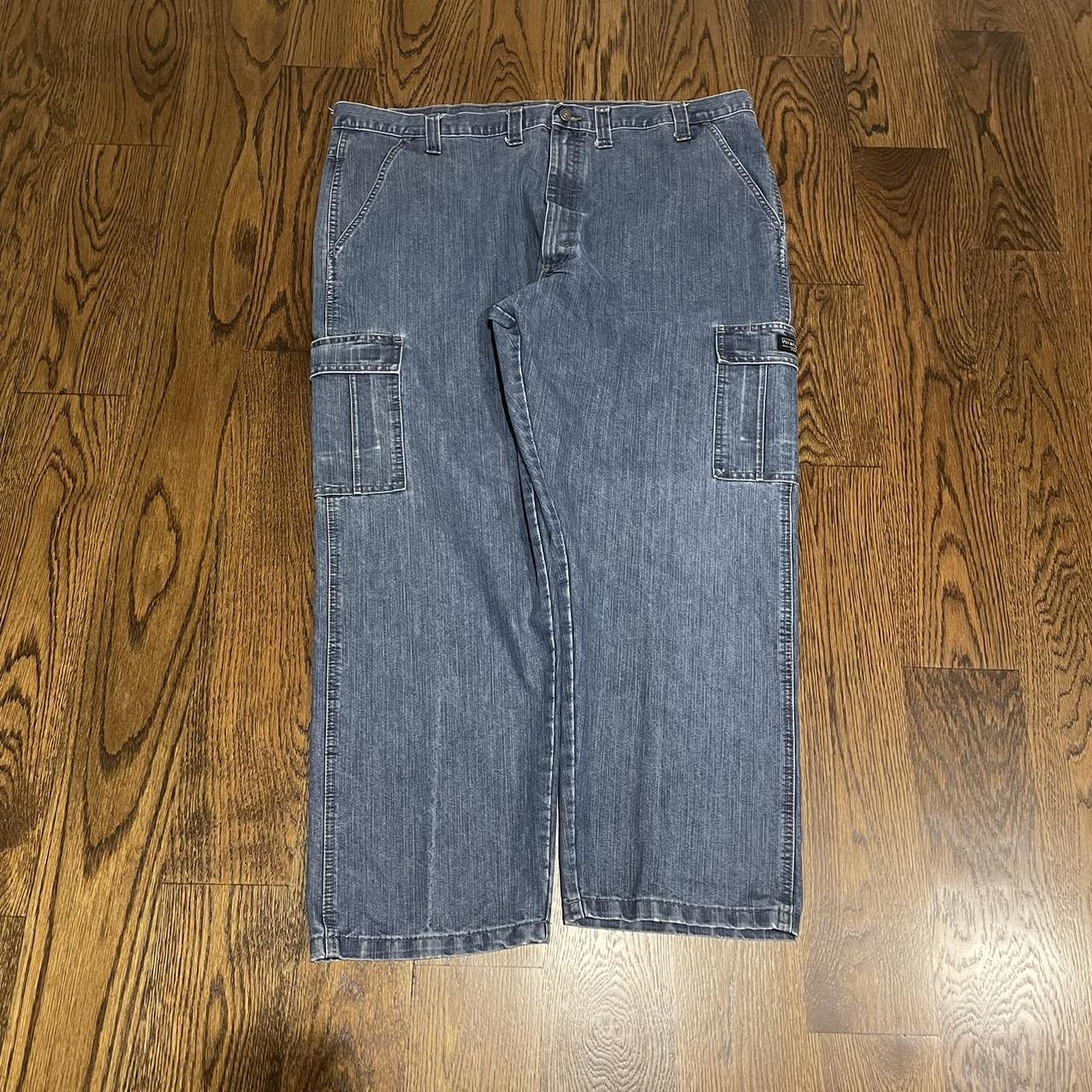 2000s baggy wide leg stonewash wrangler cargo... - Depop