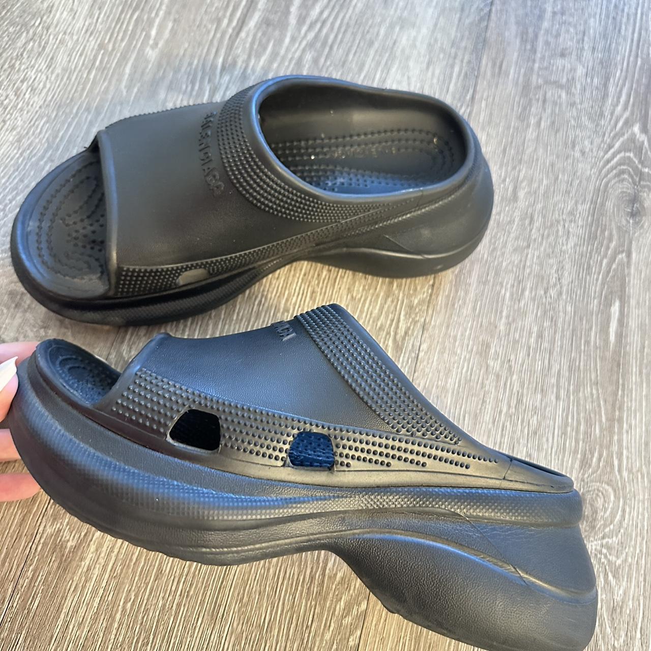 Women's Slides - Black/Grey – B croc slides size … - image 3