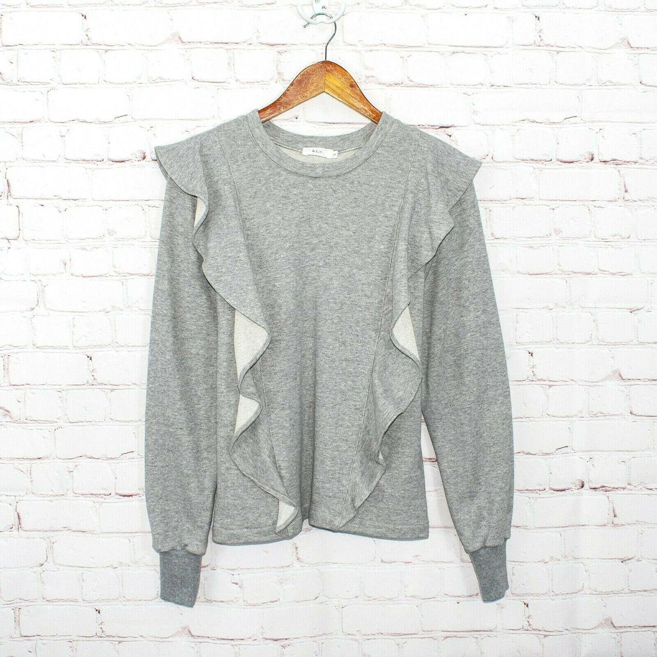 Sale A.L.C. Keller Ruffle Trim Sweatshirt in Heather Gray Cotton Size XS