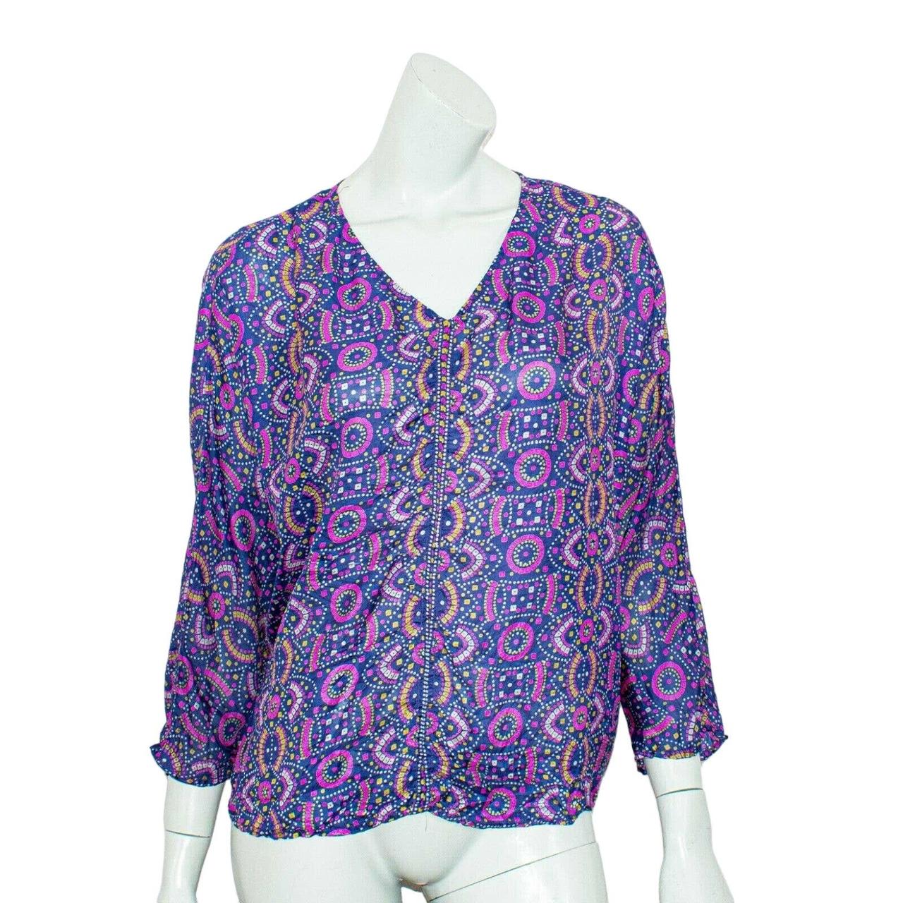 2024 MATTA NY Women's 100% Silk Vneck Blouse Back Keyhole Blue Purple size Medium