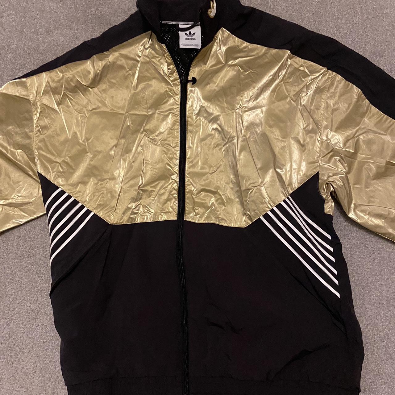 Retro Adidas Originals black and gold bomber jacket Depop