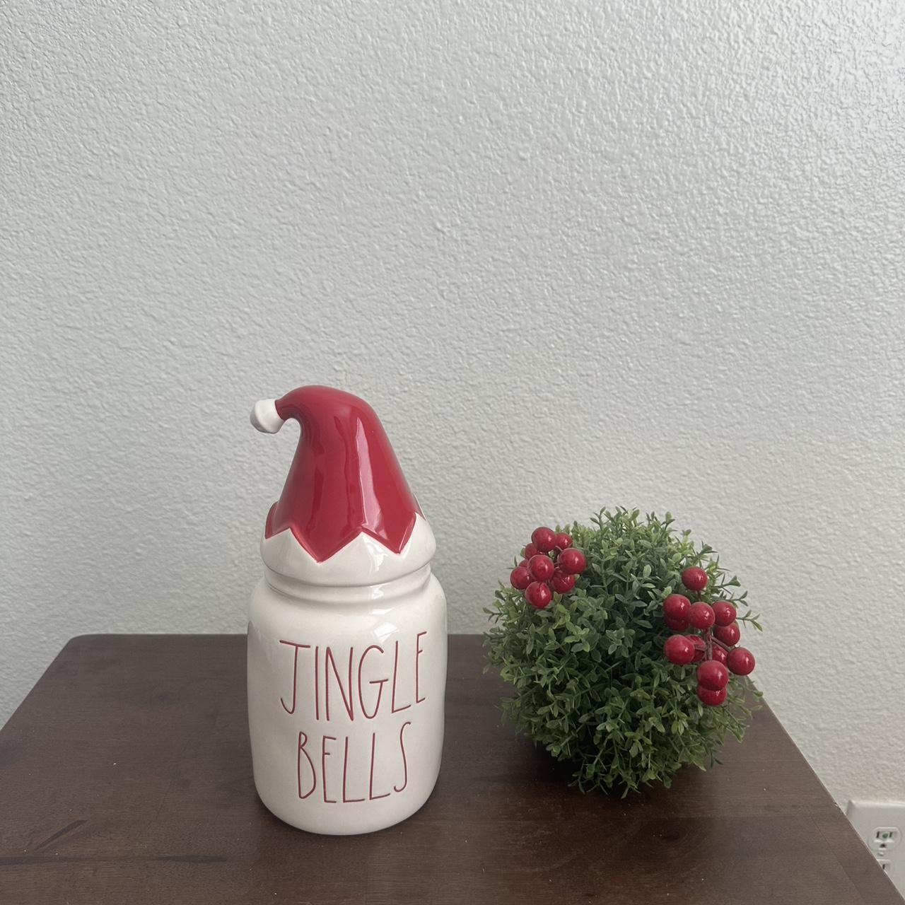 Rae top Dunn Jingle Bells canister