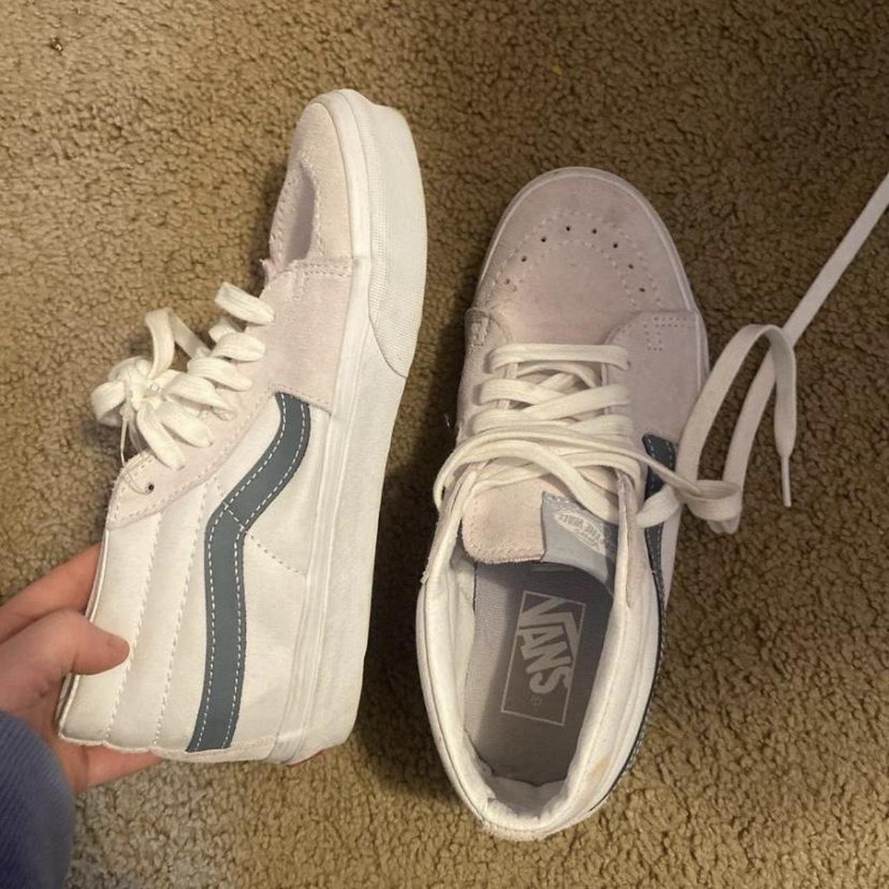 White and teal vans Size: 6.5 Never... - Depop