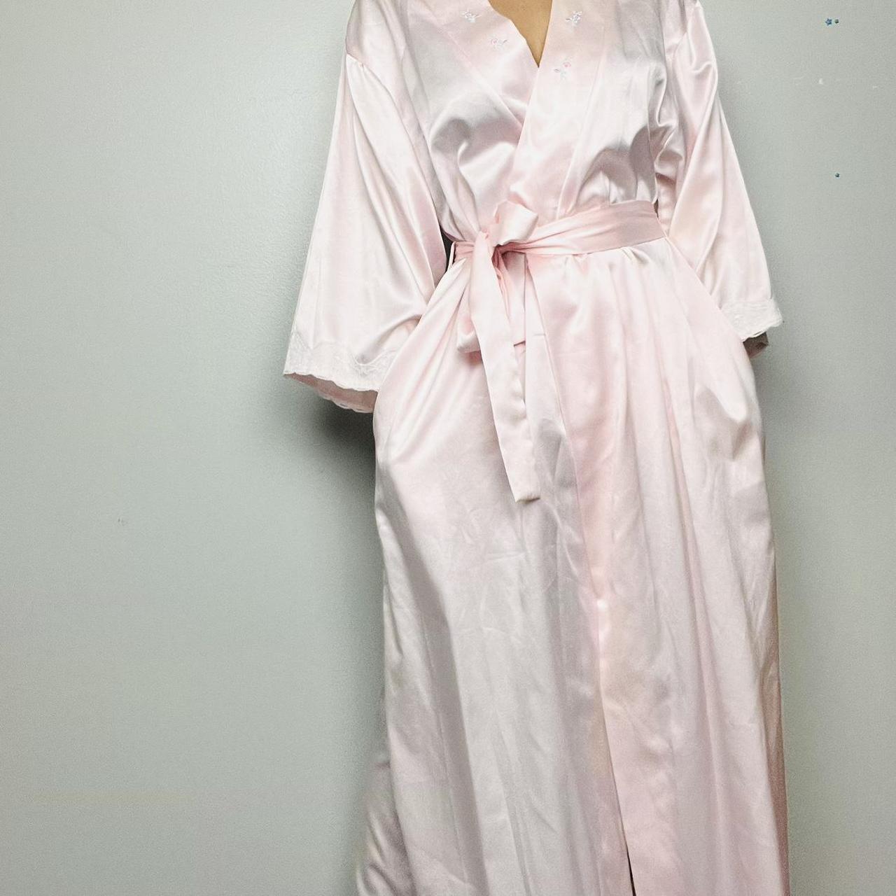 Vintage Baby Pink Satin Long Robe by Barbizon Size... - Depop