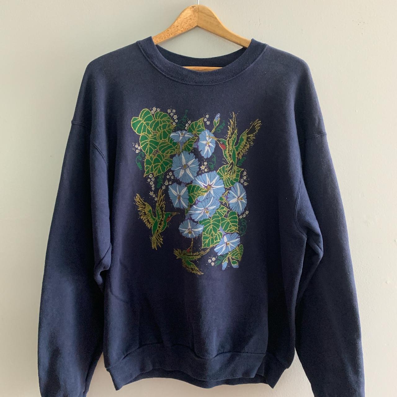 Floral and hummingbird print sweater - Depop