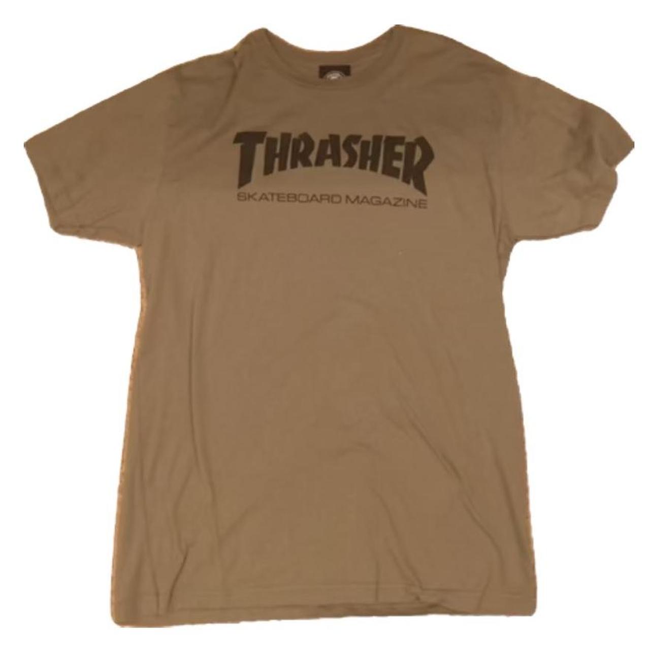 thrasher magazine army green classic logo shirt size L - Depop