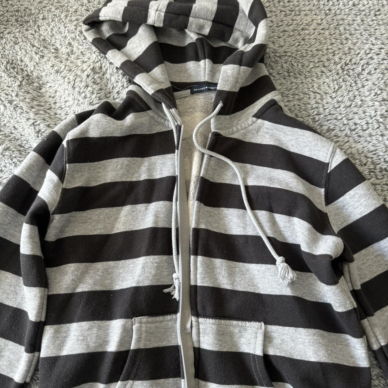 brandy melville black and grey striped zip up... - Depop