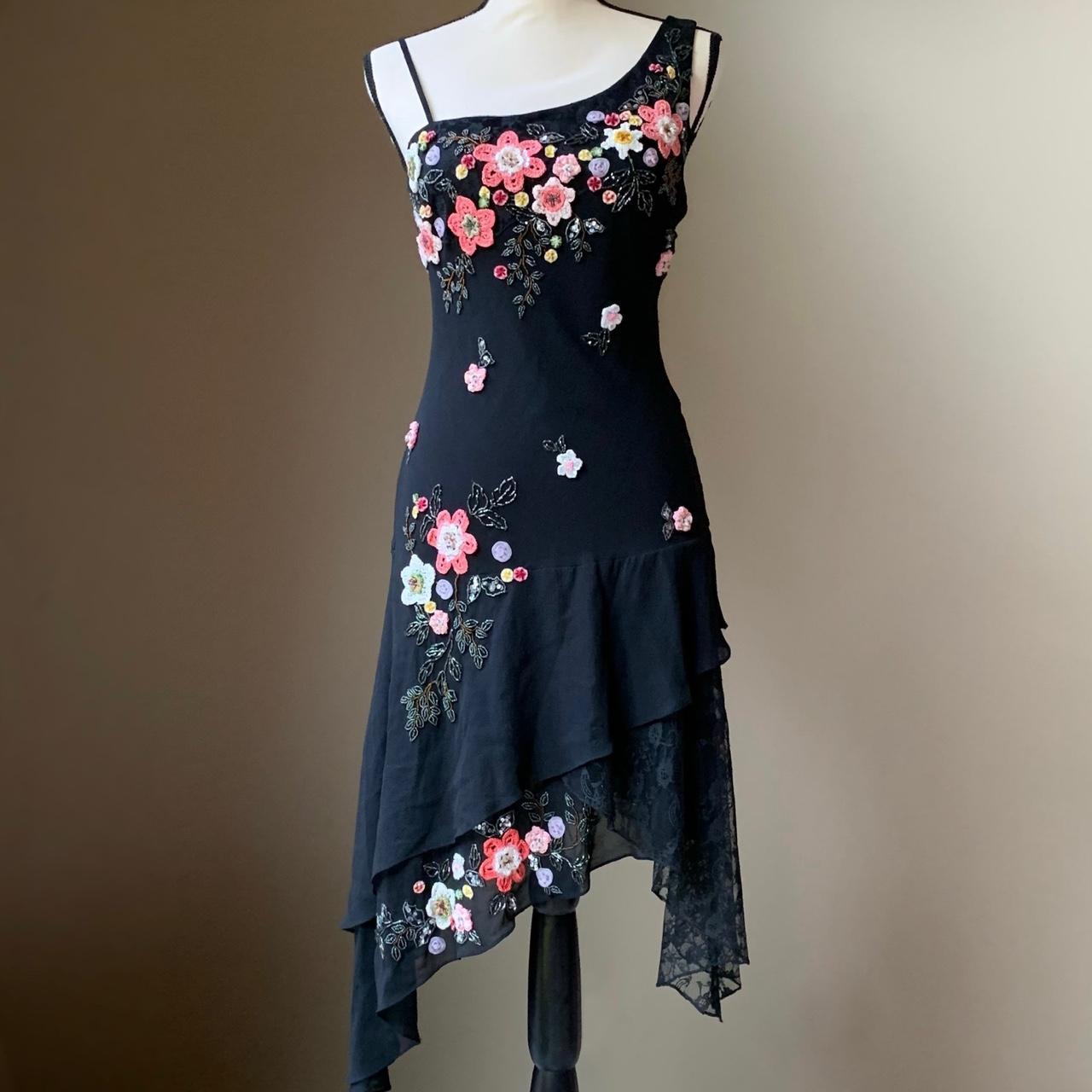 Sue Wong vintage 100% silk black asymmetrical dress.... - Depop