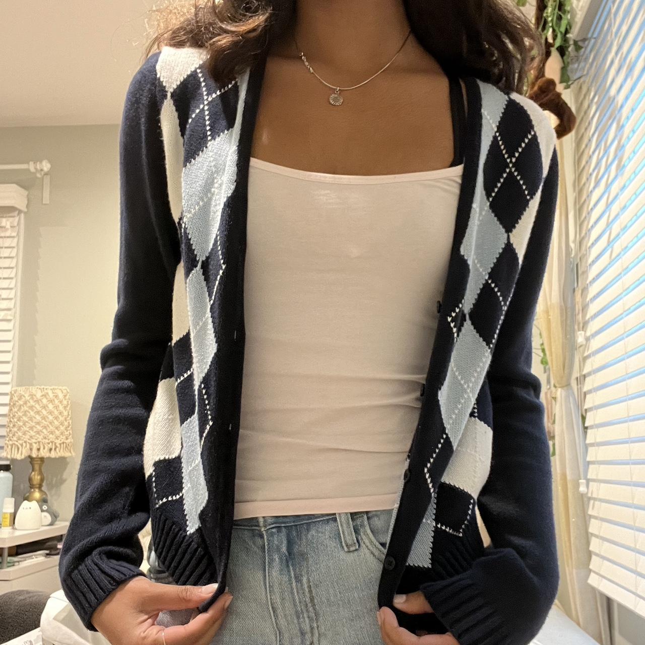 brandy melville gingham button up sweater gently Depop