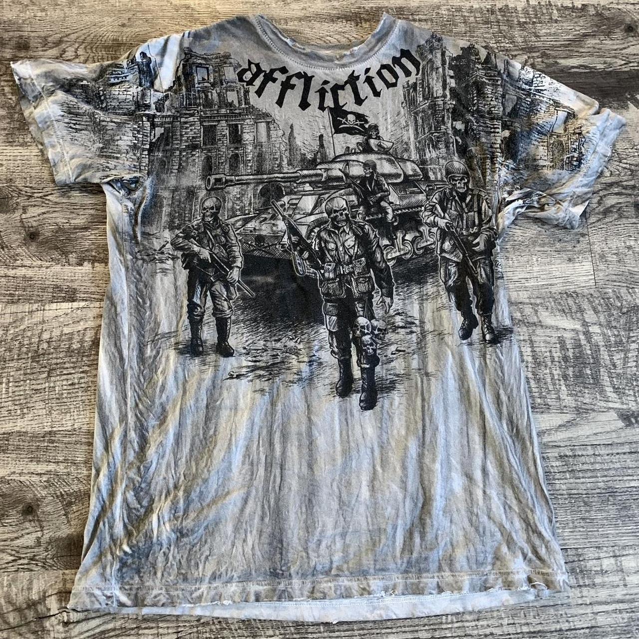 Affliction Men's Grey and Black T-shirt | Depop