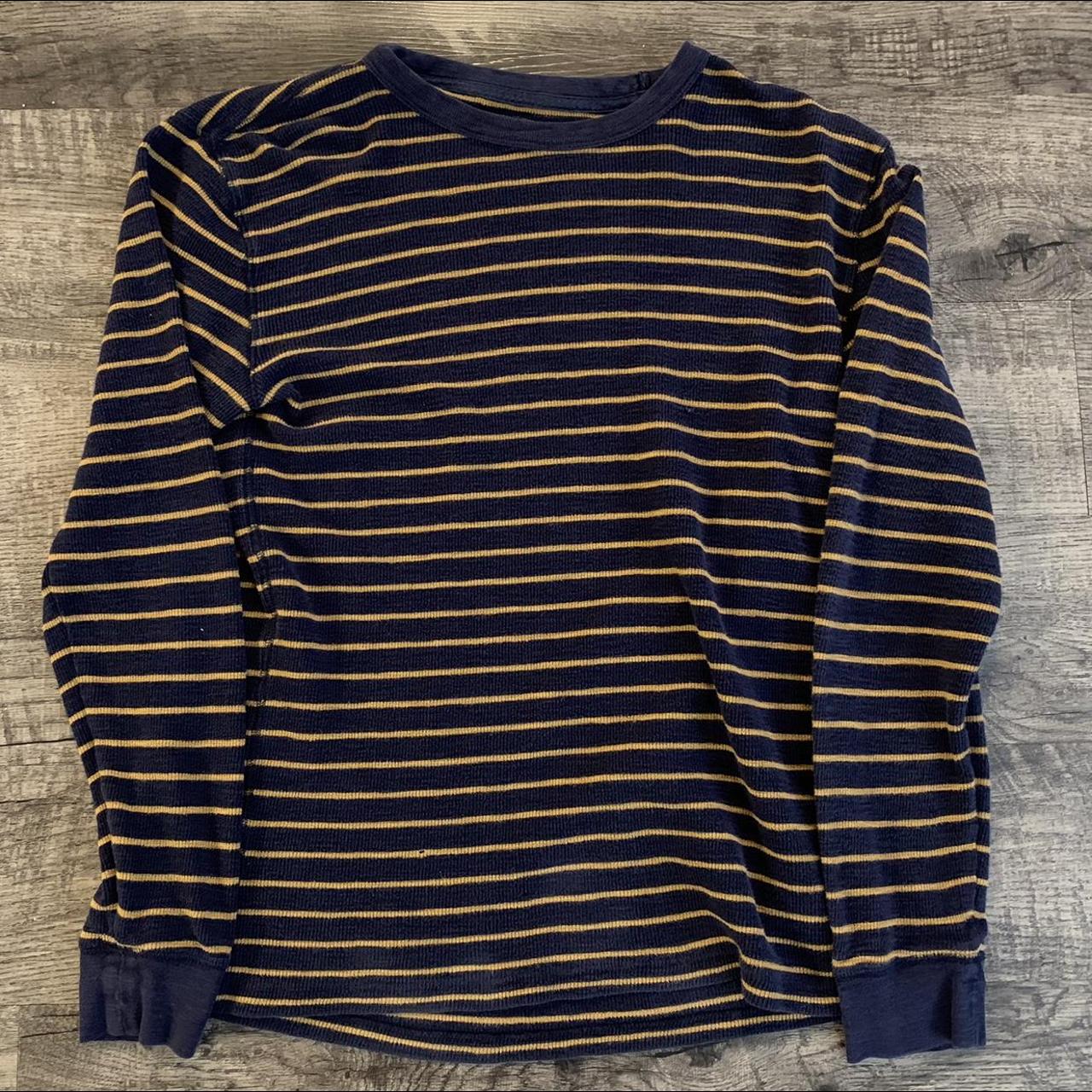 American Vintage Men's Navy and Gold Jumper | Depop