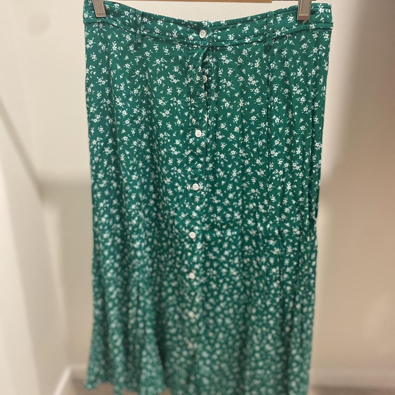 Green midi skirt with white floral. Forever new.... - Depop