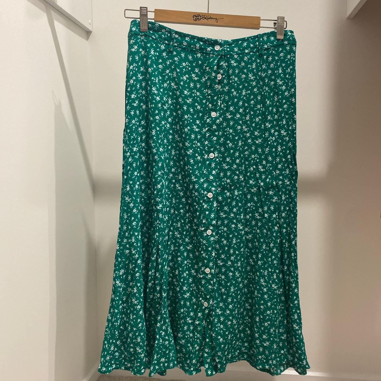 Green midi skirt with white floral. Forever new.... - Depop