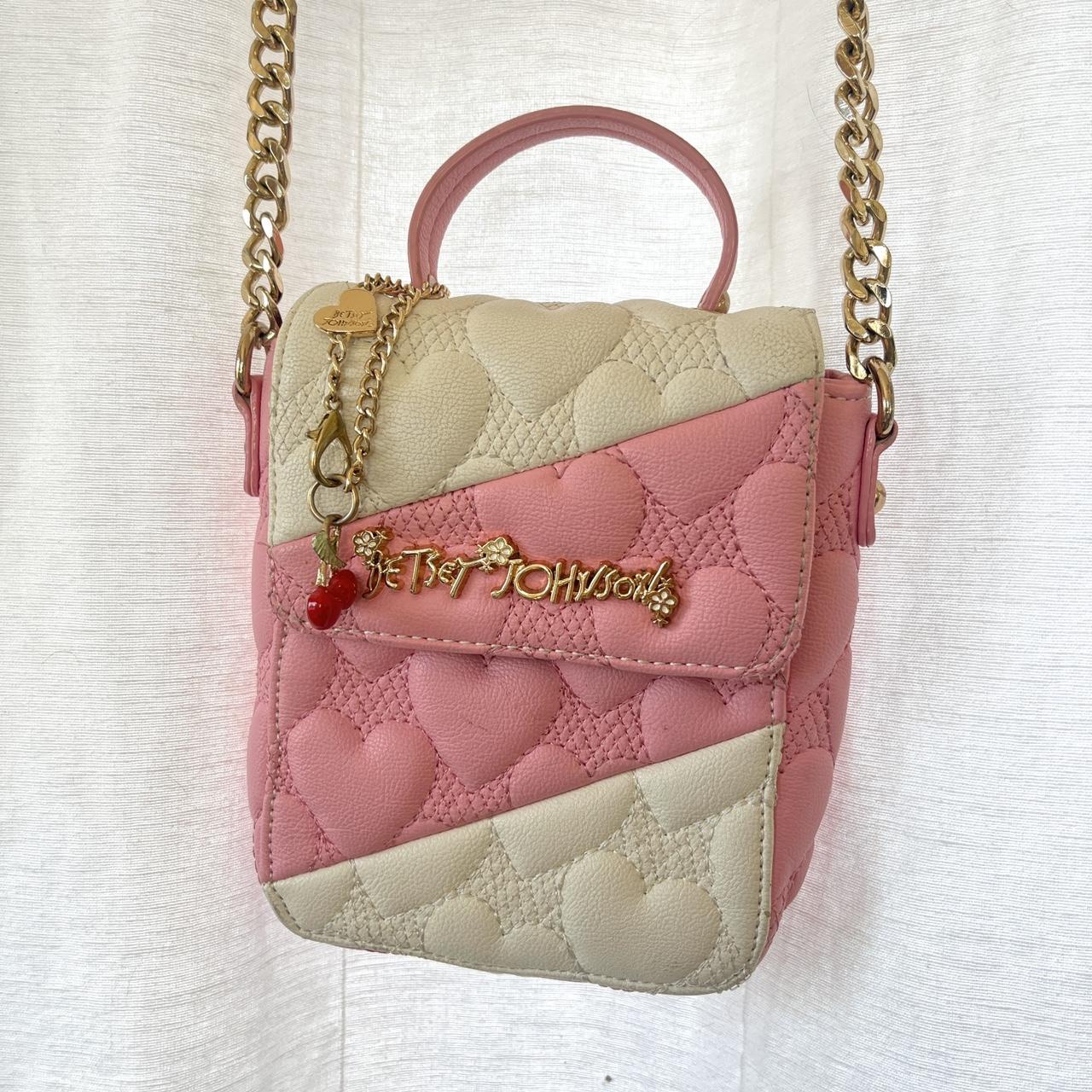 Betsey johnson pink hot sale and white purse