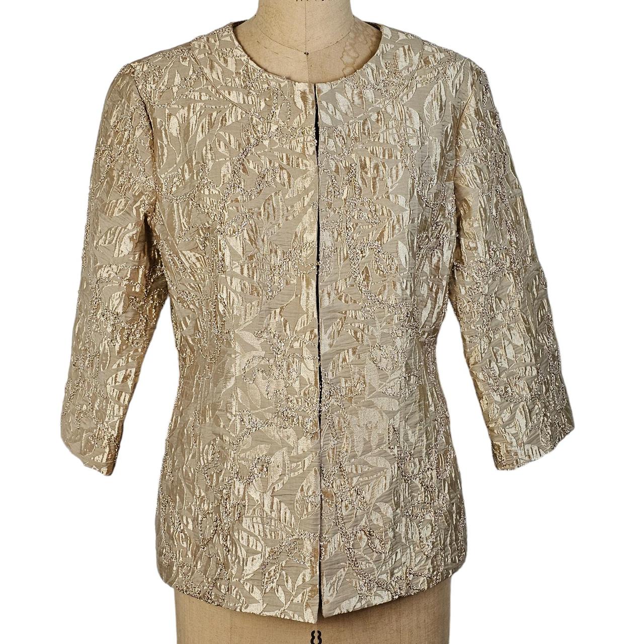 Chicos champagne evening jacket has a jewel