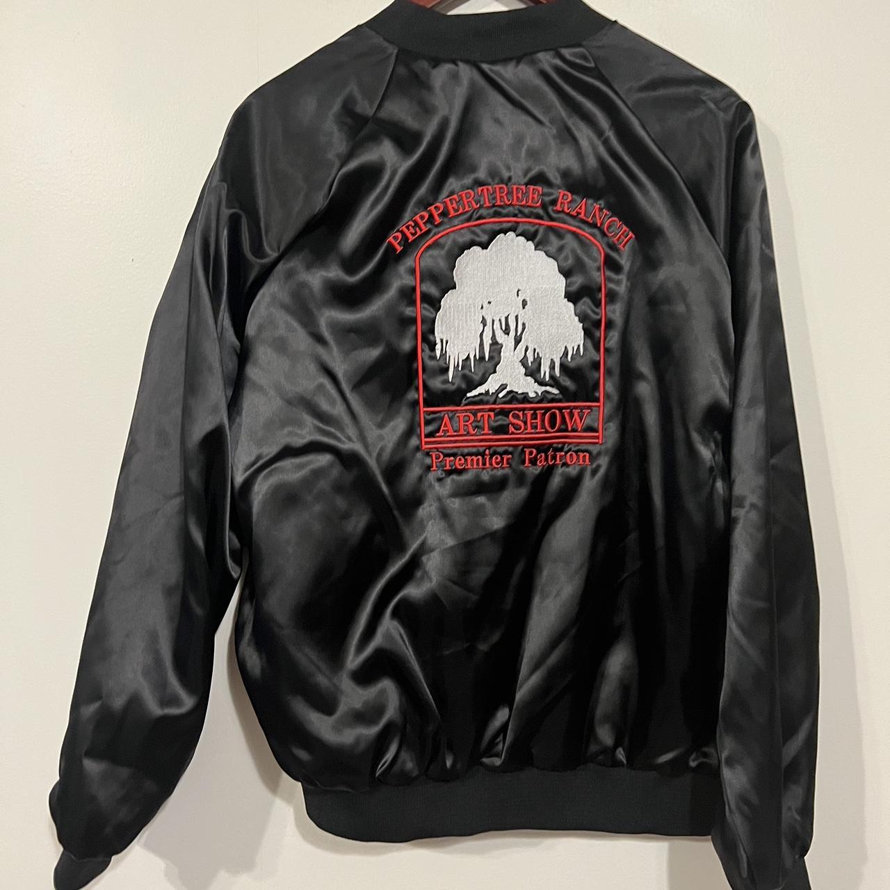 Vintage Cardinal Black Satin Stadium Bomber Jacket.... - Depop